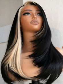 Highlight Black White Layered Lace Front Wig 13x4 Glueless