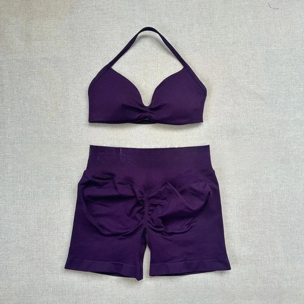 NO Logo Gym impact shorts set Strap Top Women's Long Line Strap Vest Pads Yoga Clothes Fitness Exercise Running Sports Clothes