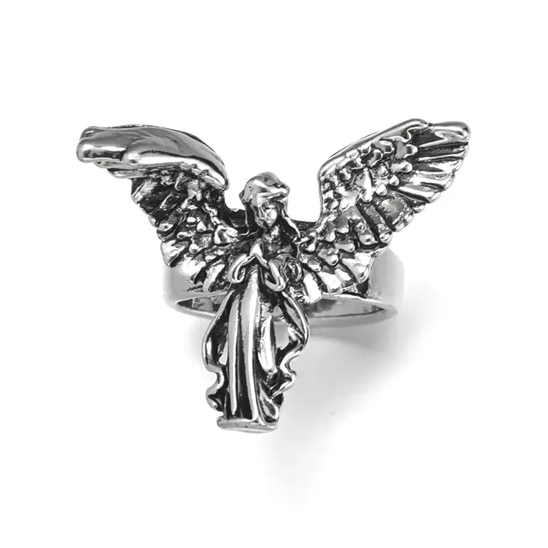 Antique Design Ring Distressed Angel Silver Color Opening Rings Fashion Punk Hip Hop Couple Rings Party Women Men Jewelry Gifts