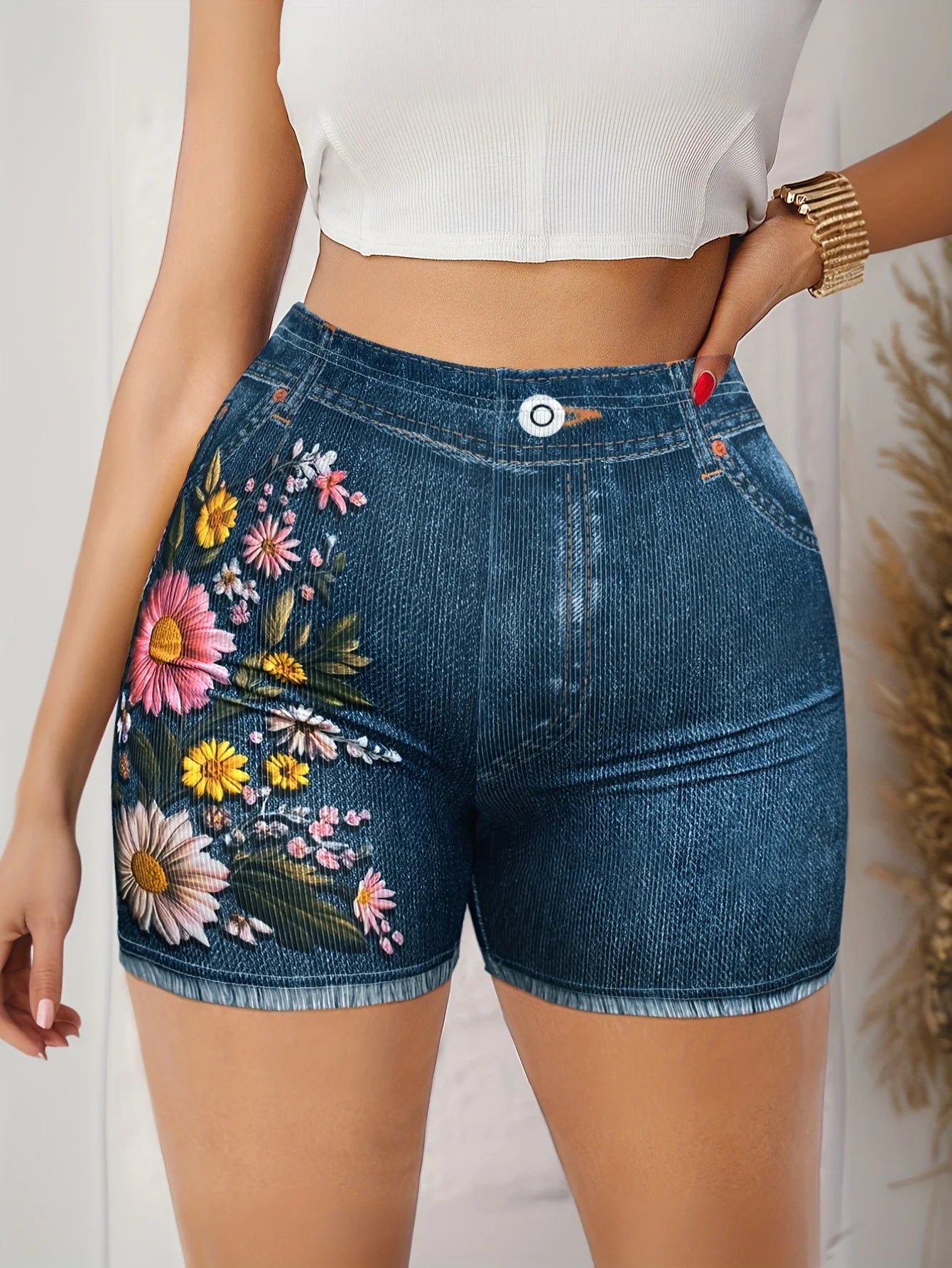 Women's Stretch Denim Like Shorts with Floral Print Design Casual Versatile Summer Style by Mirlaine Univers Women's Stretch Denim Like Shorts with Floral Print Design Casual Versatile Summer Style Mirlaine Univers womens-stretch-denim-like-shorts-with-floral-print-design-casual-versatile-summer-style Women's Stretch Denim Like Shorts with Floral Print Design Casual Versatile Summer Style Mirlaine Univers Women's Stretch Denim Like Shorts with Floral Print Design Casual Versatile Summer Style