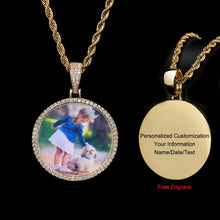 Custom Photo Necklace Circle Chain Personalized Medallion Memory Picture Pendant Solid Back Zircon Hip Hop Jewelry Free Engrave