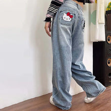 Jeans Harajuku Sanrios Y2K Hello Kittys Trend Anime Kawai Kt Wide Leg Pants Loose for Women Trouser Street Student Casual Fashio