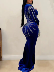 2025 Elegant Diamonds Velvet Long Party Dress for Women Sexy Deep V Evening Gown Formal Black Slim Dress Robe
