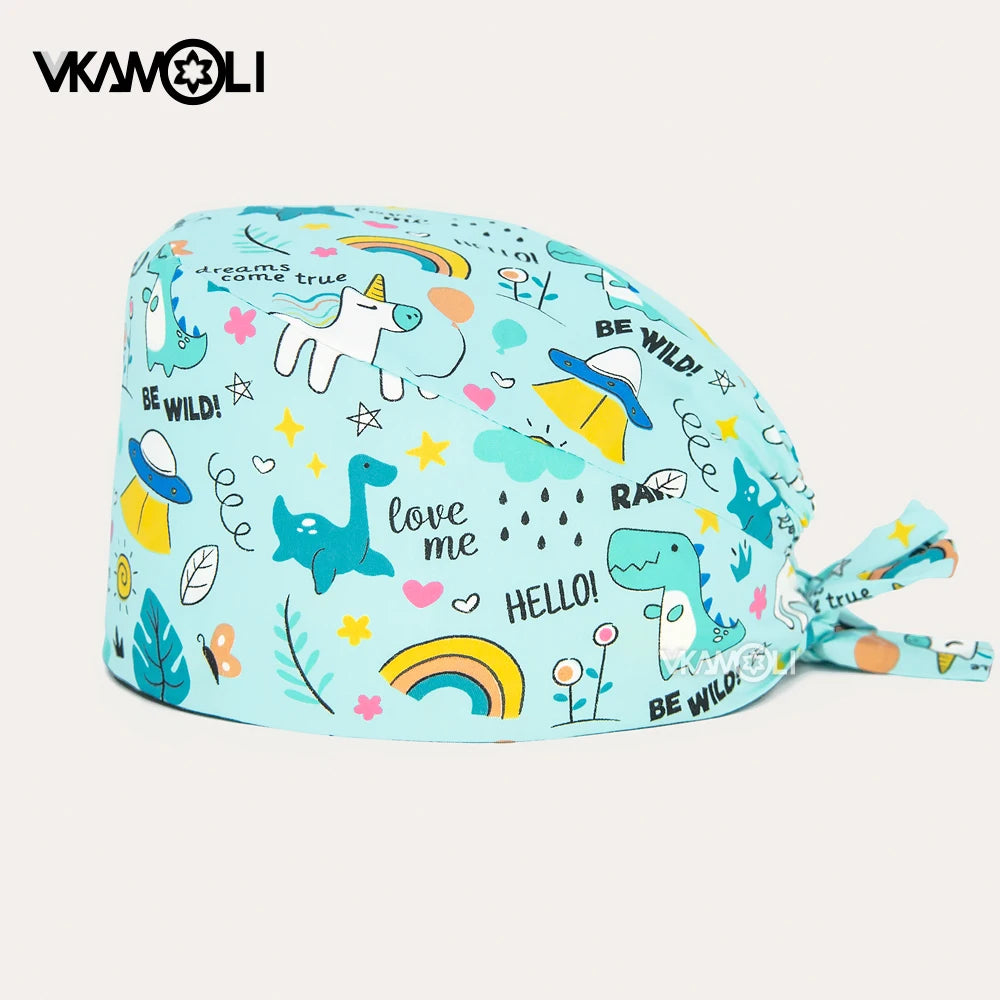 Cartoon Dinosaur series printed hospital surgical cap Reusable Hats  Protection Anti-dust Caps Breathable Caps Cover