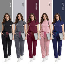 Niaahinn Scrub Women High Quality Short Sleeve Top Wide Leg Pants Hospital Uniforms Stretch Scrubs Medical Nursing Uniform Sets