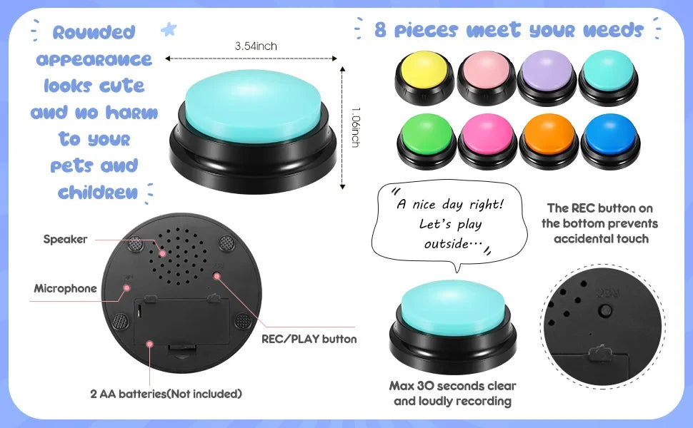 Dog Communication Buttons Voice Recording Button for Pet Training Buzzer 30 Second Record Playback Funny Gift for Talking Pet