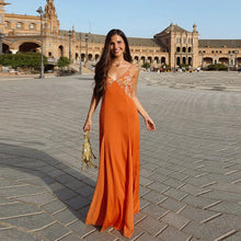 Sexy Women's Sequined Flower Long Orange Sling Dress Deep V Neck Sleeveless Backless Dresses 2026 Summer Holiday Party Robes New