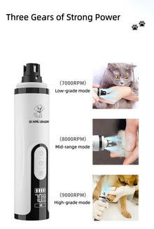 Pet Nail Grinder with LED Light - USB Rechargeable Clipper for Cats and Dogs, Professional Paws Grooming Trimmer Supplies