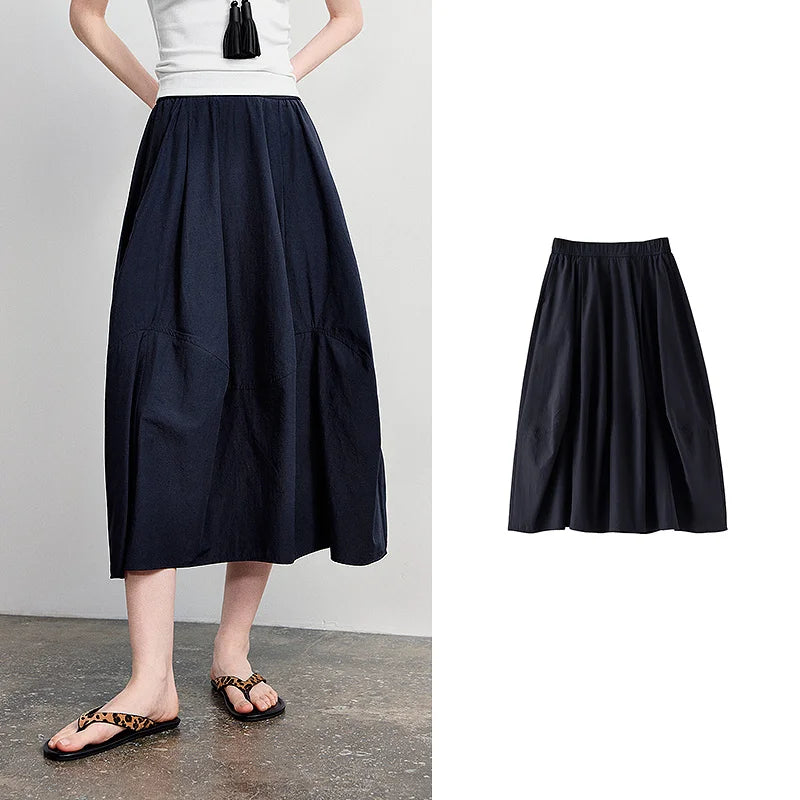 TOYOUTH Women's A-Line Bud Skirt 2026 Summer New Split Detail Retro Puff Midi Skirt, Lightweight Outdoor Wear