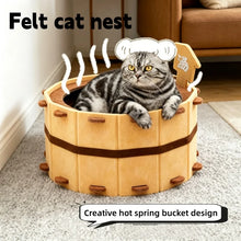 Japanese Onsen-Themed Cat Bed Semi-Enclosed Felt House with Scratcher for 4 Seasons Breathable Cozy Nest for Kittens 0-7.5kg