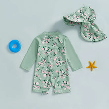 Toddler Children Baby Girl Long Sleeve Swimsuit Floral Print Half Zipper Non-Pilling Rash Guard Swimwear Sunhat Sets