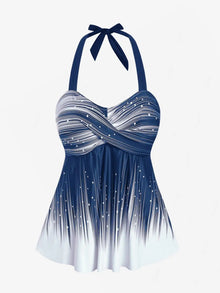 Plus Size Tankini Swimsuit Halter Backless Empire Waist