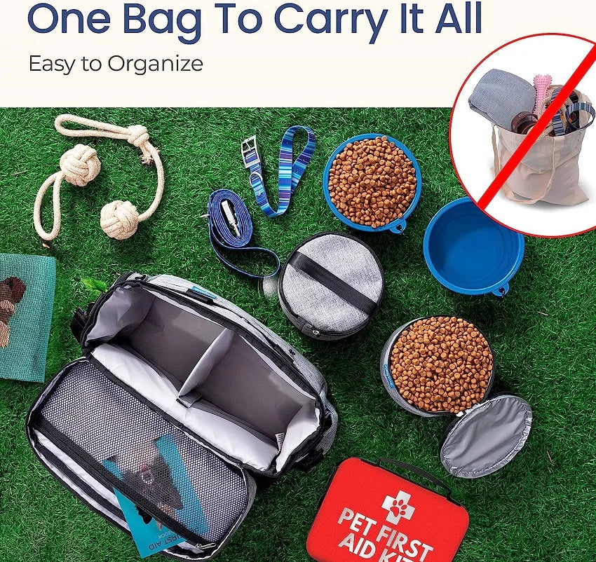 Large 6 PCS Airline Approved Dog Travel Bag Set Weekend Pet Travel Organizer with Multi-Function Pockets for Supplies