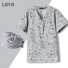 Print Dogs/Cats/Rabbit Scrub Tops Women Men Medical Scrub Shirts Pet Shop Vet Workwear Doctor Nurse Uniform Dentist Overalls Cap