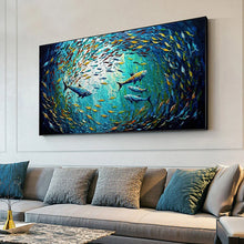 Abstract Blue Sea Fish Canvas Painting Nordic Art Graffiti Large Size Posters Print Modern Living Room Home Decoration Picture