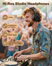 New Bee Wired Professional Studio DJ Headphones With Microphone Over Ear Hi-Res Studio Monitor Music Headset Earphone
