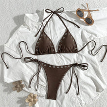 Sexy Black Rivet Holes Micro Bikini Thong Set Swimsuit Women 2026 String Halter Triangle Swimwear Bathing Suit Bikinis De Mujer