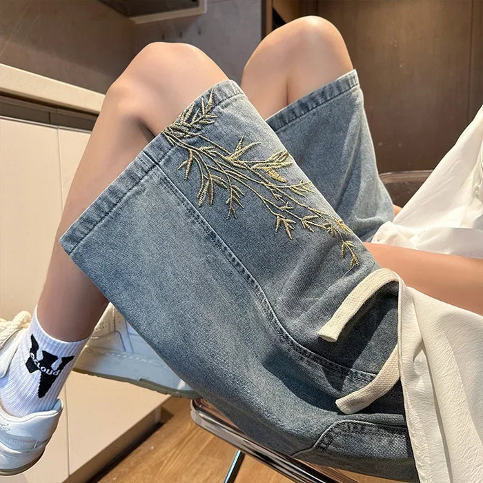 Shorts en jean baggy Y2K pour homme été 2026, nouveau modèle brodé, bermuda vintage large, streetwear hip-hop en denim
