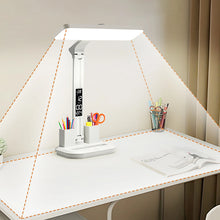 LED Desk Lamp with Digital Clock, Dimmable Eye-Caring Light with Pen Holder, USB Charging for Study, Home