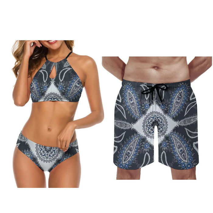 Customizable Bandana Beach Couple Swimsuits Men Casual Beach Pants Women Bikinis Brand New Design