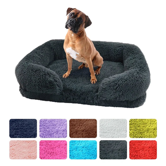 Panier pour chien, couchage en peluche pour animaux, tapis d'hiver épais, canapé pour chien, coussin amovible, niche carrée pour petits et grands chiens