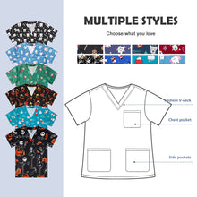 Nursing Uniforms Cartoon Printed Medical Elastic Hospital Doctor Unisex Halloween Christmas Costumes Women Men Nurse Scrubs Tops