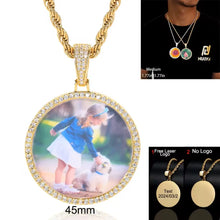 Custom Photo Necklace Circle Chain Personalized Medallion Memory Picture Pendant Solid Back Zircon Hip Hop Jewelry Free Engrave
