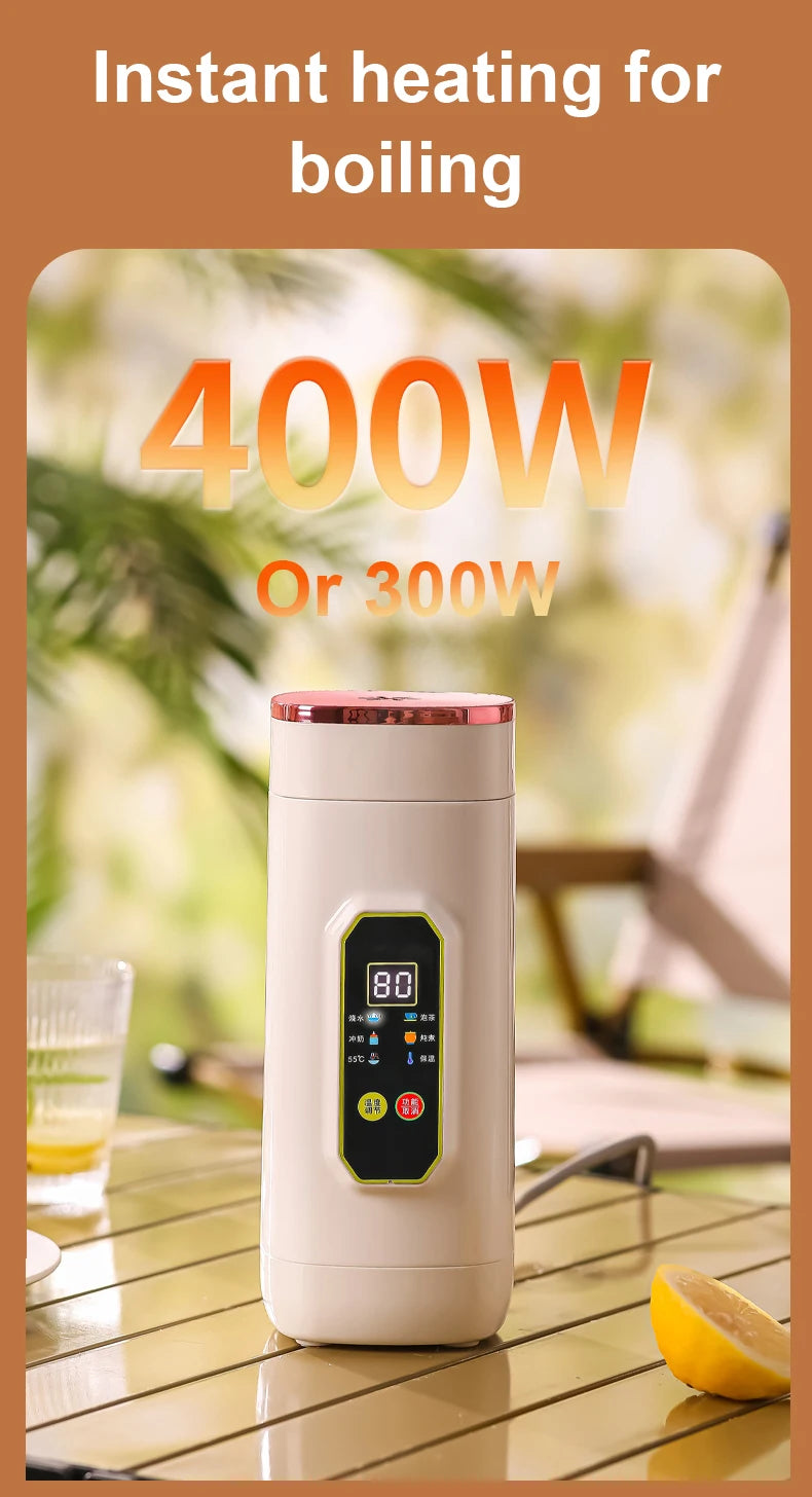 Portable Hot Water Boiler Brew Milk Tea Cup Electric Kettle Insulation Heating Temperaure Adjustable Health Pot Stew Slow Cooker