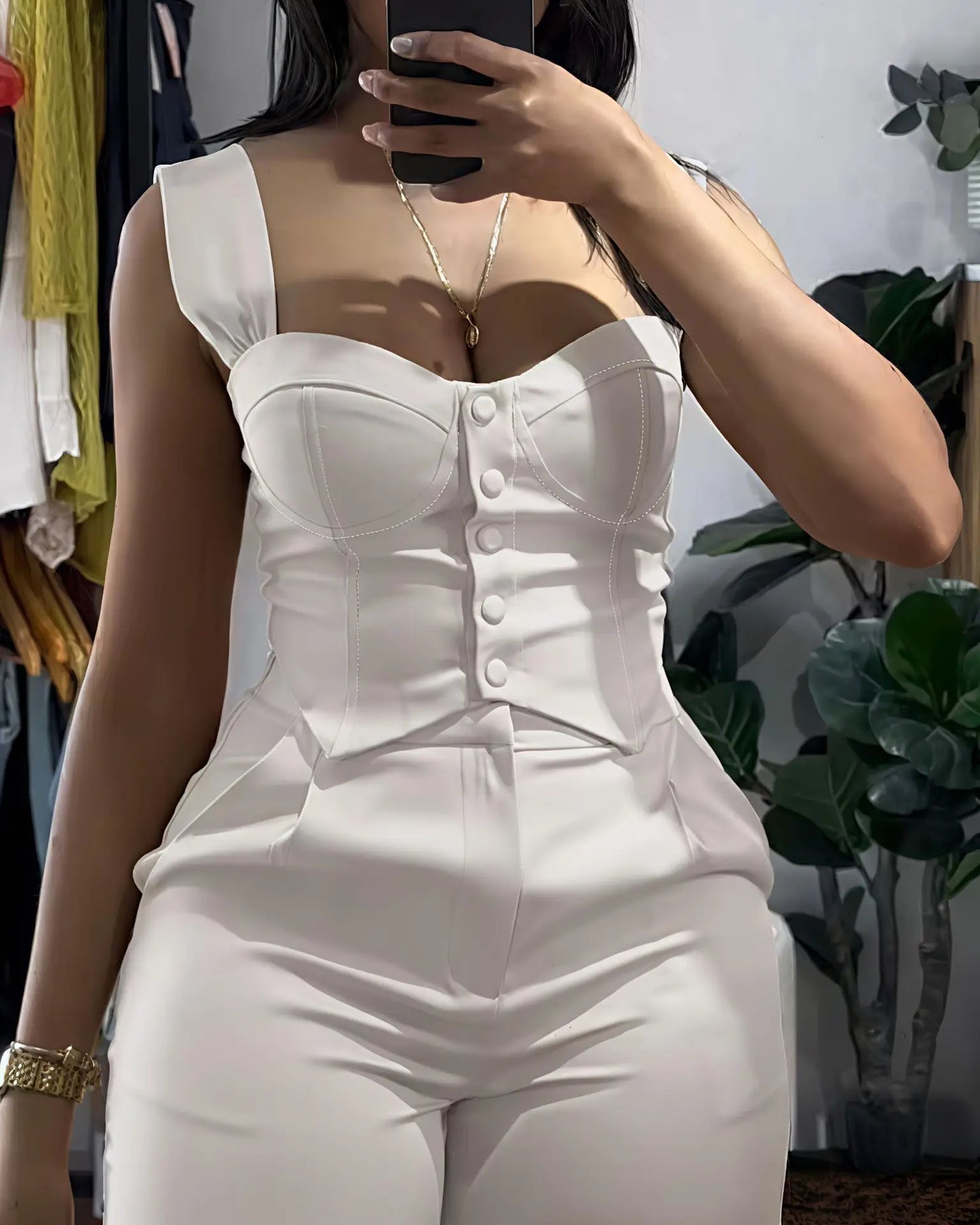 2025 American European New Fashion Women's Elegant Solid Color Trendy 2 Piece Sets Strapeless Suspender Vest Trousers Female