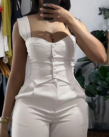 2025 American European New Fashion Women's Elegant Solid Color Trendy 2 Piece Sets Strapeless Suspender Vest Trousers Female