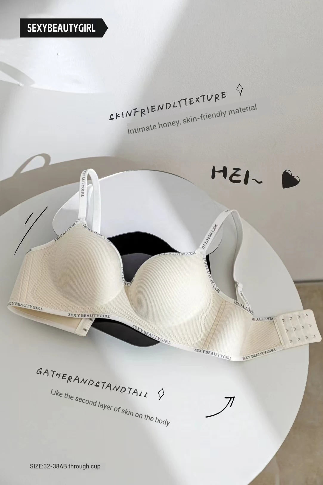 Women's Letter Shoulder Strap Gathered Bra Seamless Comfortable Underwear Without Steel Ring Skin-Friendly Fashion Underwear New