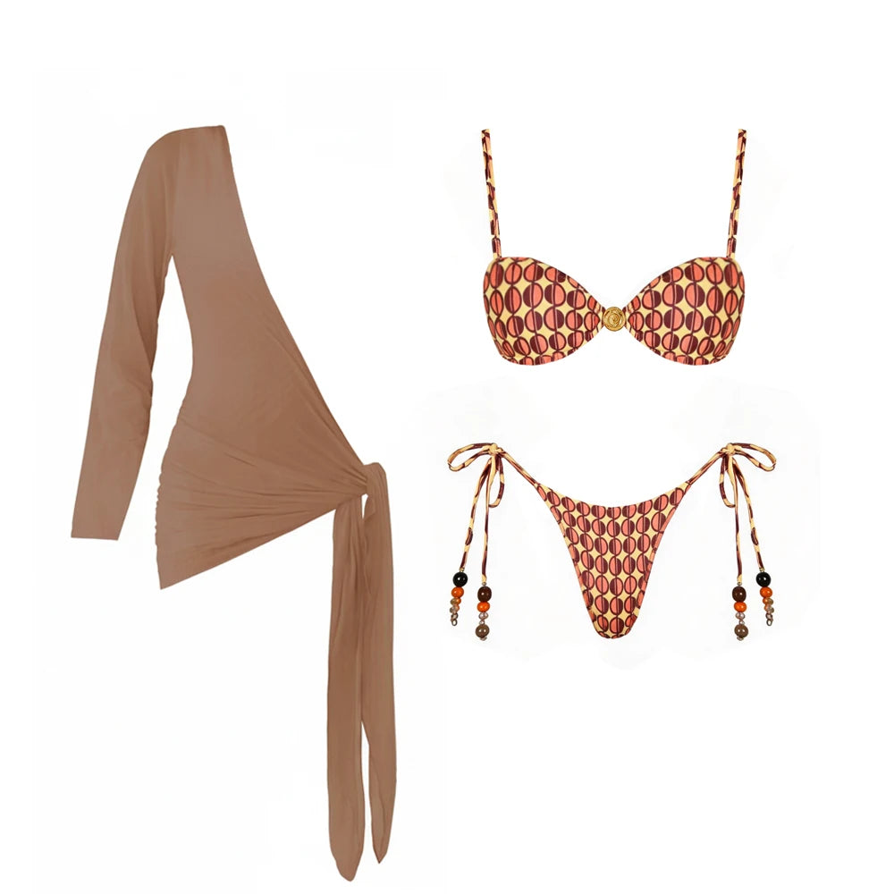 Sexy Halter Bikini Swimsuit with Pants Swimwear Women Brazilian Bikini High Leg Bathing Suit Summer Female