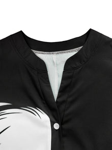 Women's Vintage Portrait Print Button Down Shirt Dress