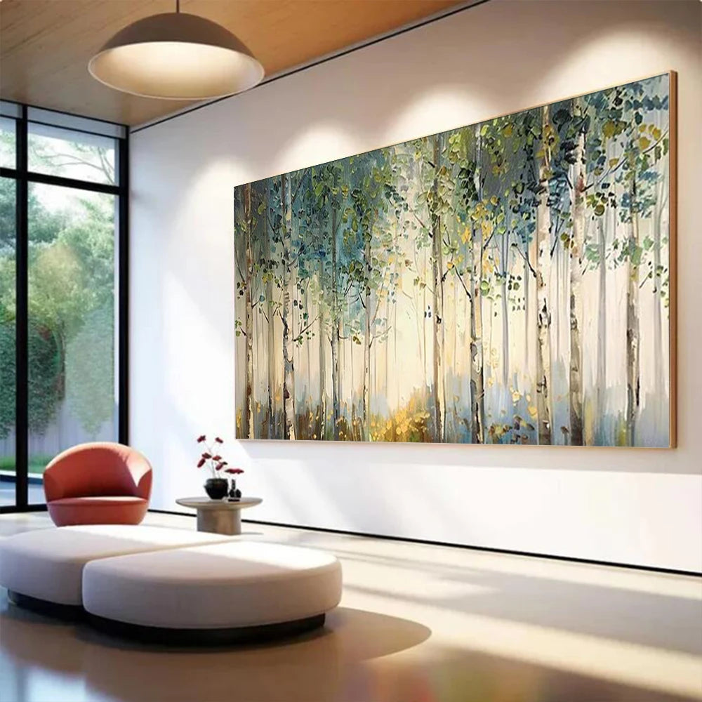 100% Handmade Abstract Oil Painting Original Gold Forest Landscape Wall Art Picture Large Mural For Home Living Room Decor Image