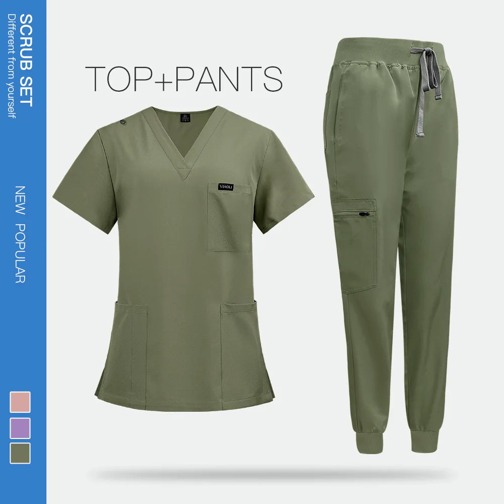 Unisex short sleeved surgical scrub set, skin care and operating room medical staff uniforms, isolation gowns