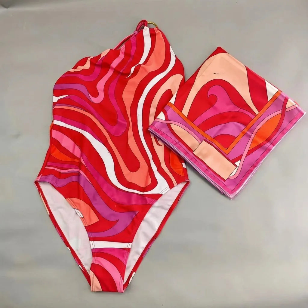 2026 Fashion Design Women's Red Scarf Sling Swimsuits Classic Brand Lady Scarf Bikini Sets with Letter Signature Logo
