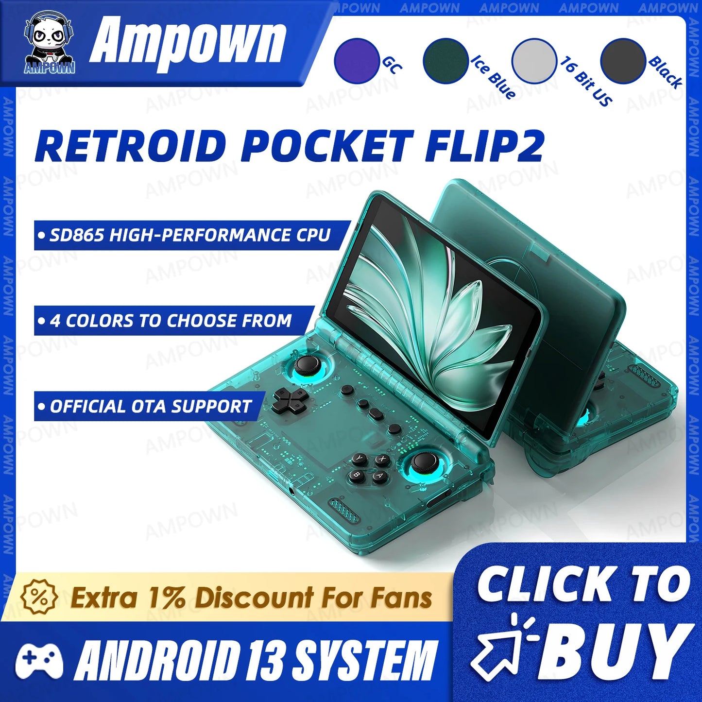Retroid Pocket Flip2 Handheld Game Console 5.5'' AMOLED Screen Video Output MTK Snapdragon Processor Fans Cooling Fast Charging