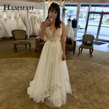 HAMMAH Elegant V Neck Wedding Dresses Mermaid Appliques Lace Spaghetti Strap Satin Court Train Robe De Mariee Customized