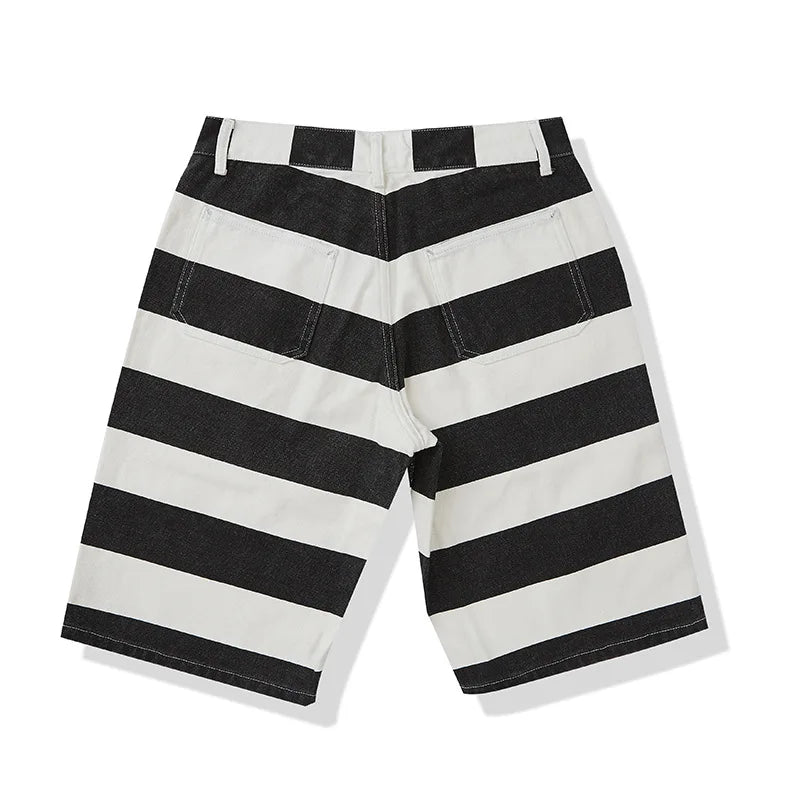 0802 Summer Shorts For Men Classic Vintage Stripe Cotton Casual Straight Mid-Waist Harajuku Street Male Pants Cargo Clothing