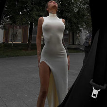 2024 Summer Slit Maxi Dress for Women Elegant Holiday Sexy Sleeveless Club Party Tank Sundresses Solid Clothes