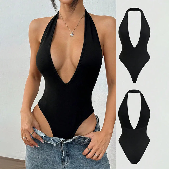 Sexy Halter Slim Bodysuit Women V Neck Beachwear Top