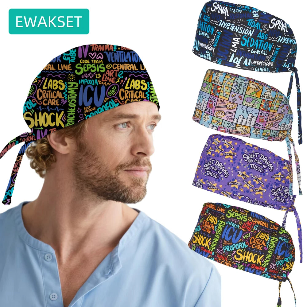 New printed scrub cap for Anesthesiologist cotton Anaesthesia medical nursing hats woman man surgical caps operating room hat