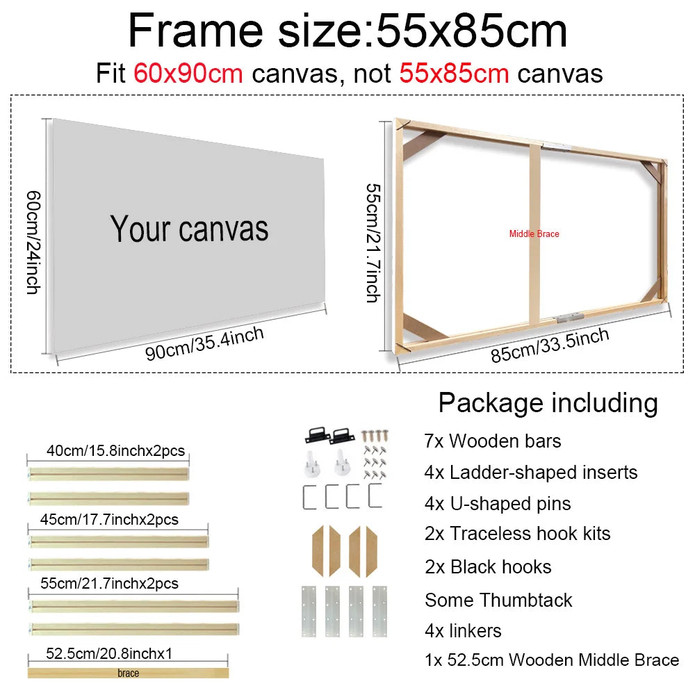 35x55 40x60 45x65cm Wall Art Painting Frame Wooden Frames for Canvas Oil Painting Diamond Painting Frames Canvas Wood Wall Frame