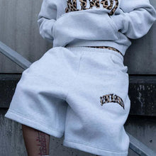 Summer American High Street Fashion Leopard Print Letter Patchwork Double Waistband Shorts Y2K HipHop Loose Straight Rock Slacks