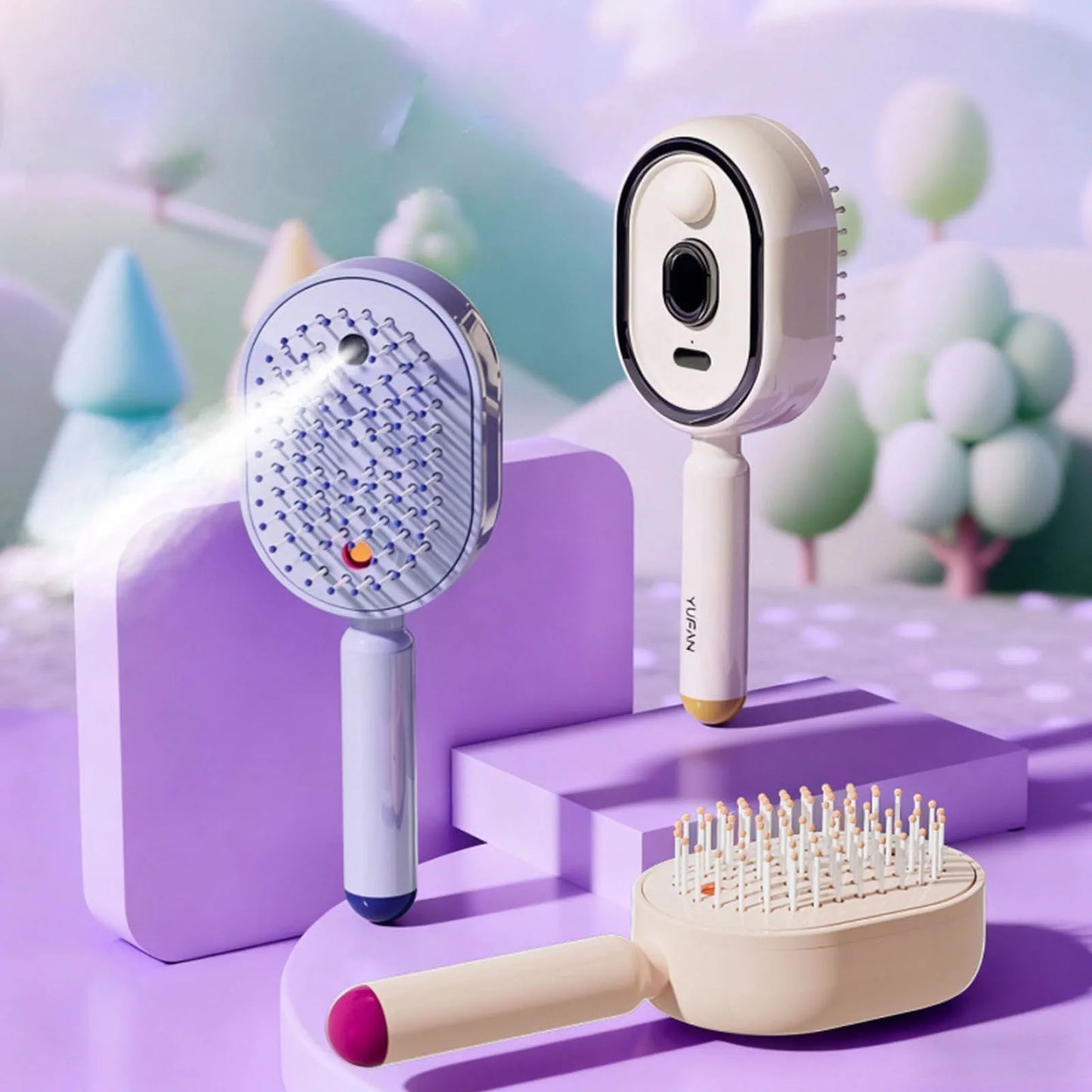 Electric Steam Brush with Water Spray Rechargeable Steams Hair Straightener for Detangling Smoothing Styling & Frizz Control