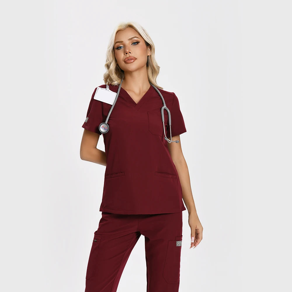 KUNGFU SCRUBS Women Nurse Scrubs Medical Uniform Top Antibacterial Soft Wrinkle-resistant Waterproof T-shirt Pencil Pants