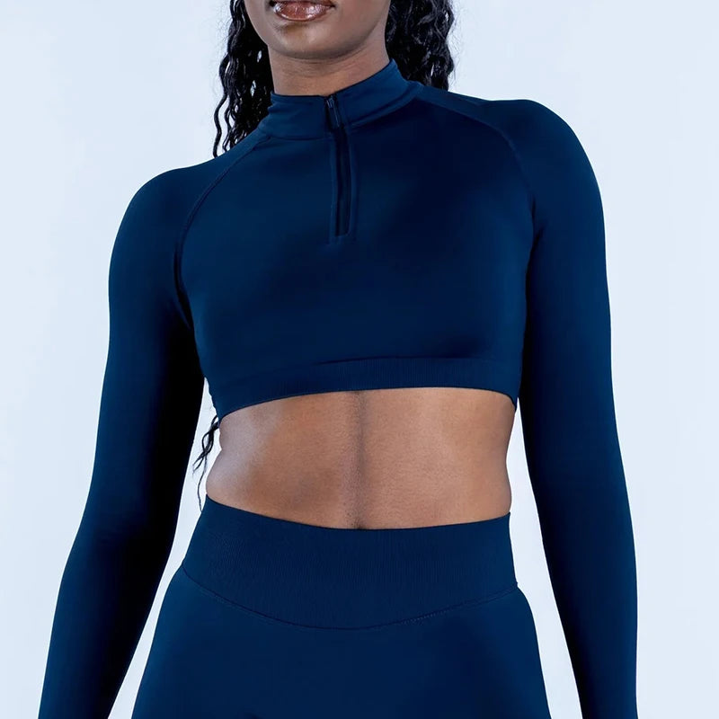 Impact Crop Zippy Fitness Top Women Long Sleeve Shirt