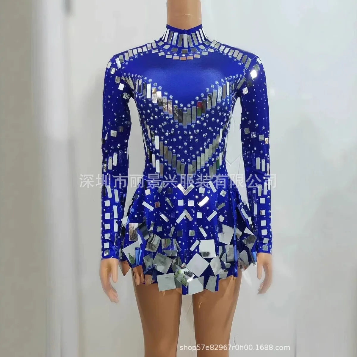 Stretch Sequin Mirror Dress Bodysuit Drag Queen Dancewear