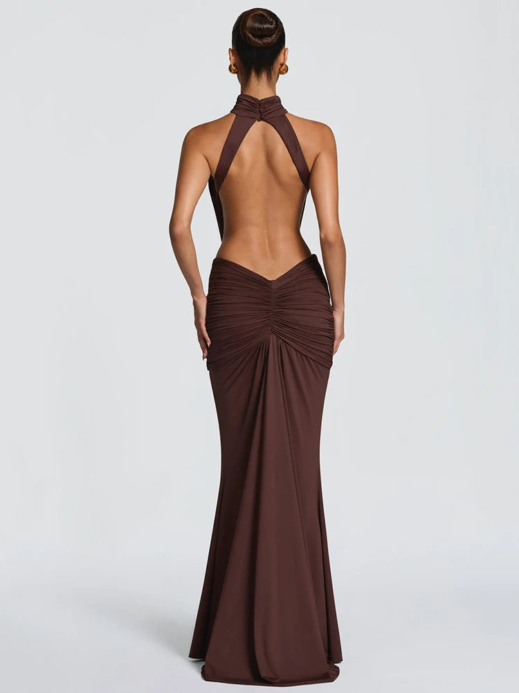 Articat Elegant Sleeveless Halter Bodycon Party Club Evening Dress Women Sexy Slim Backless Long Dresses Spring New Dress 2026