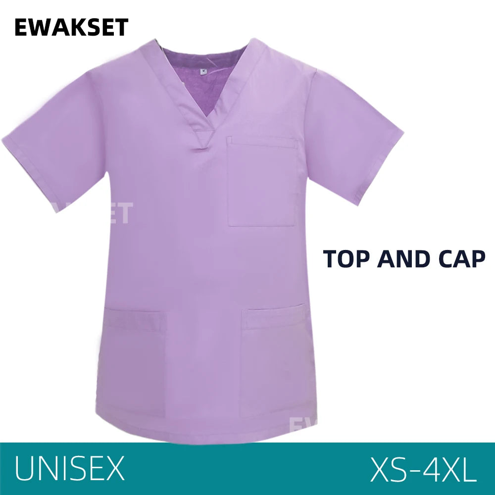 Unisex Solid Surgical Top 100% Cotton Shirt medical Uniforms Short Sleeve V-neck 3 Pocket Scrub Tops for Women Men
